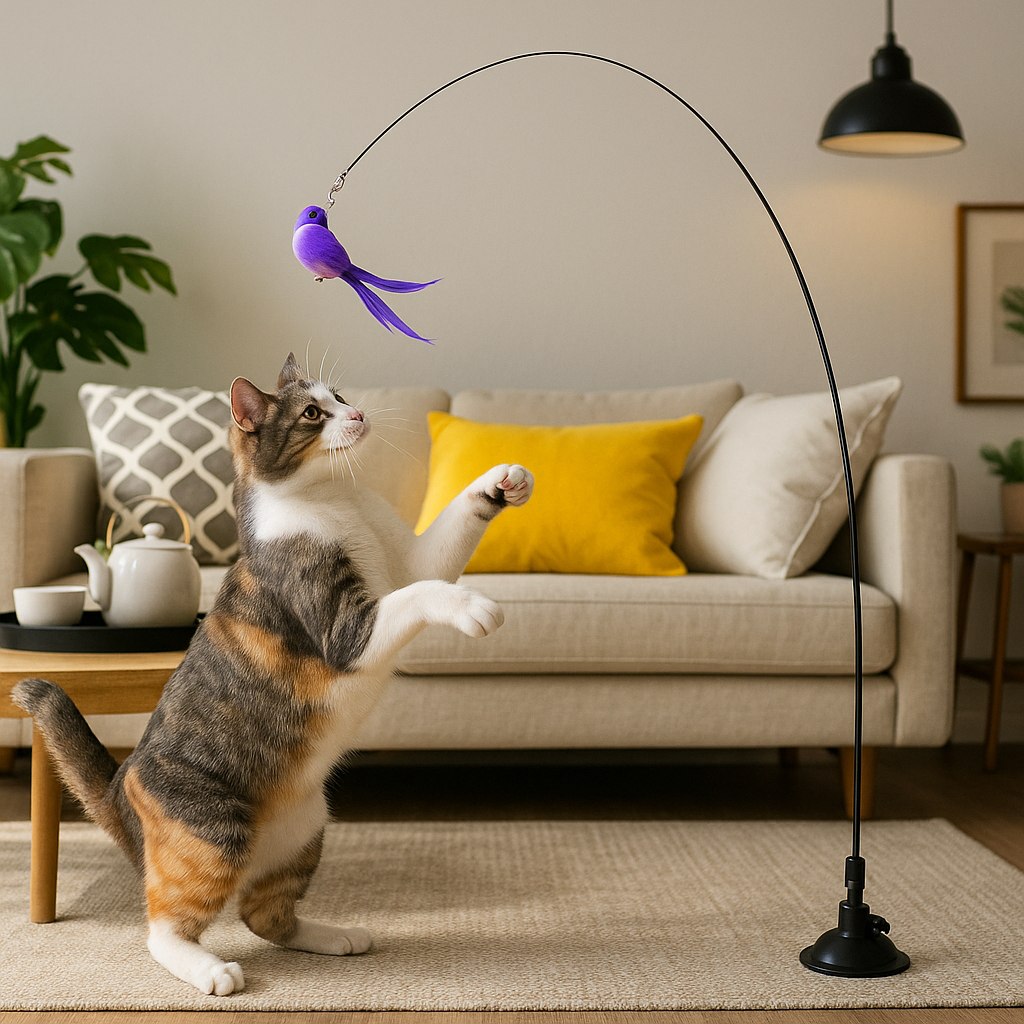 Brinquedo Varinha Gato Pena de Passaro Com Ventosa Fixa No Chao em Oferta na Shopee