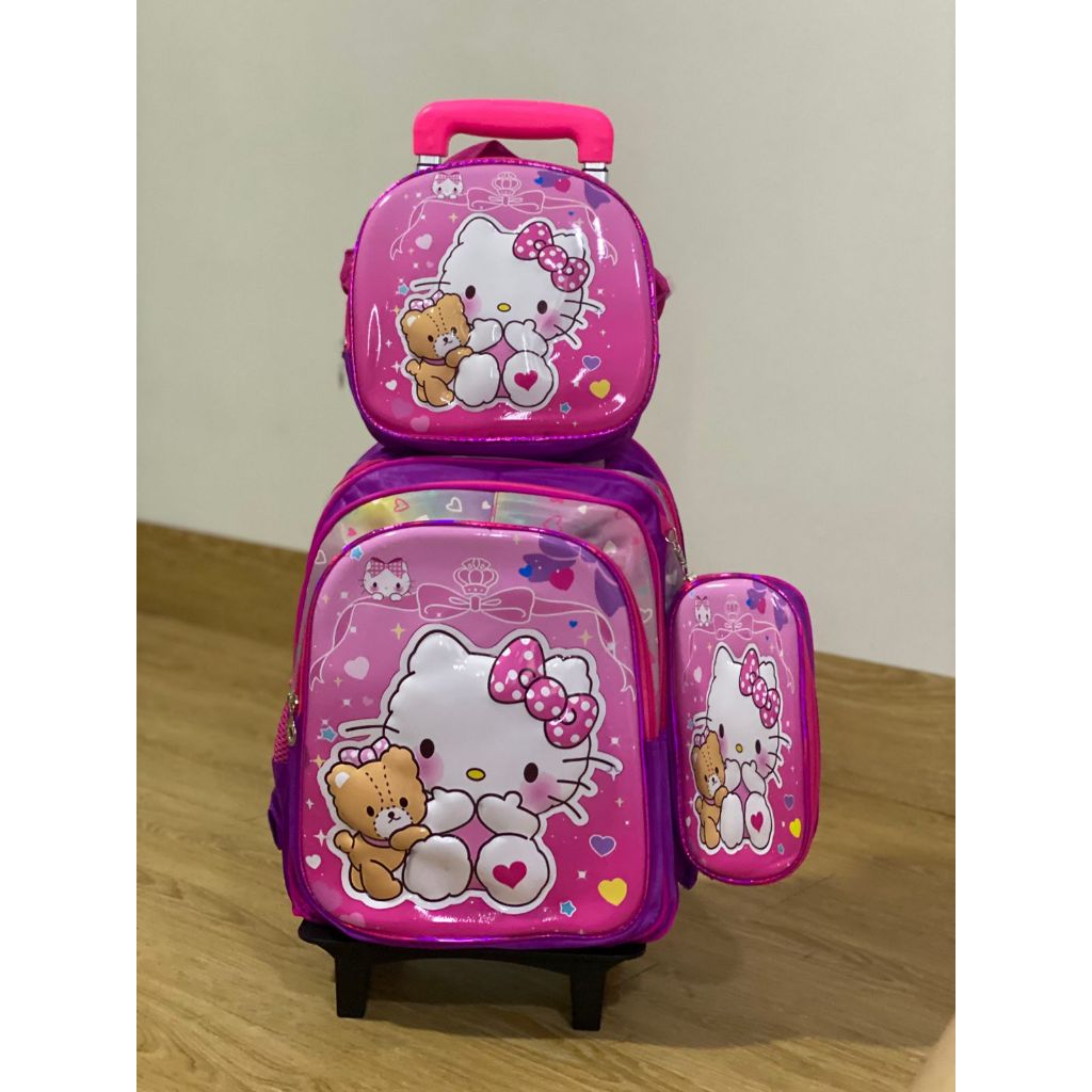 Mochila escolar infantil menina kit 3 peças Hello Kitty em Oferta na Shopee