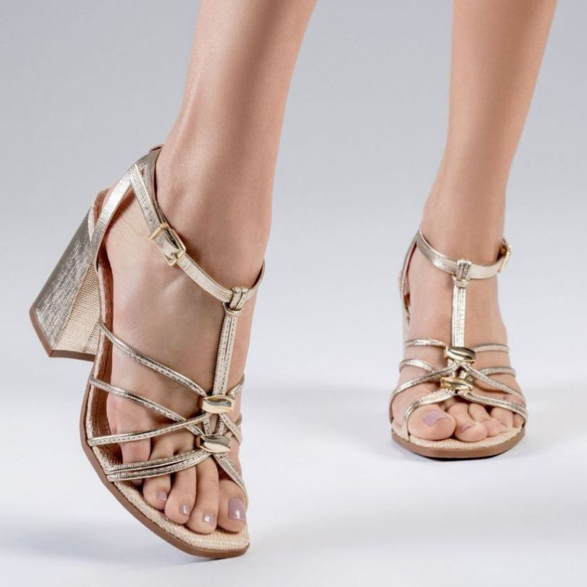 Sandália Feminina Salto Bloco Alto Ouro Ramarim 2541204-1 em Oferta na Shopee