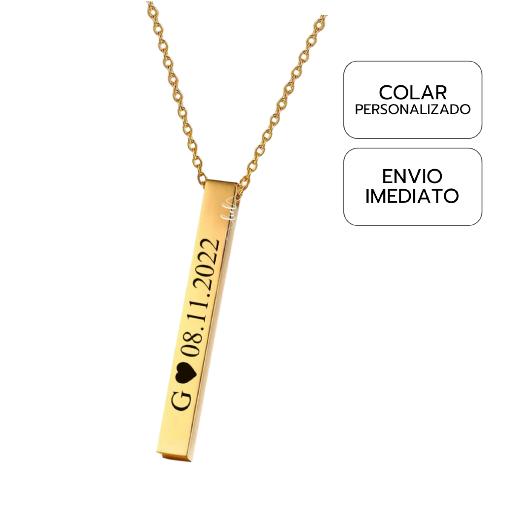 Colar Corrente Pendulo Palito Cordão Prata Dourado Aço Inoxidável Personalizado Nome Letra Data Namoro Casal Emoji em Oferta na Shopee
