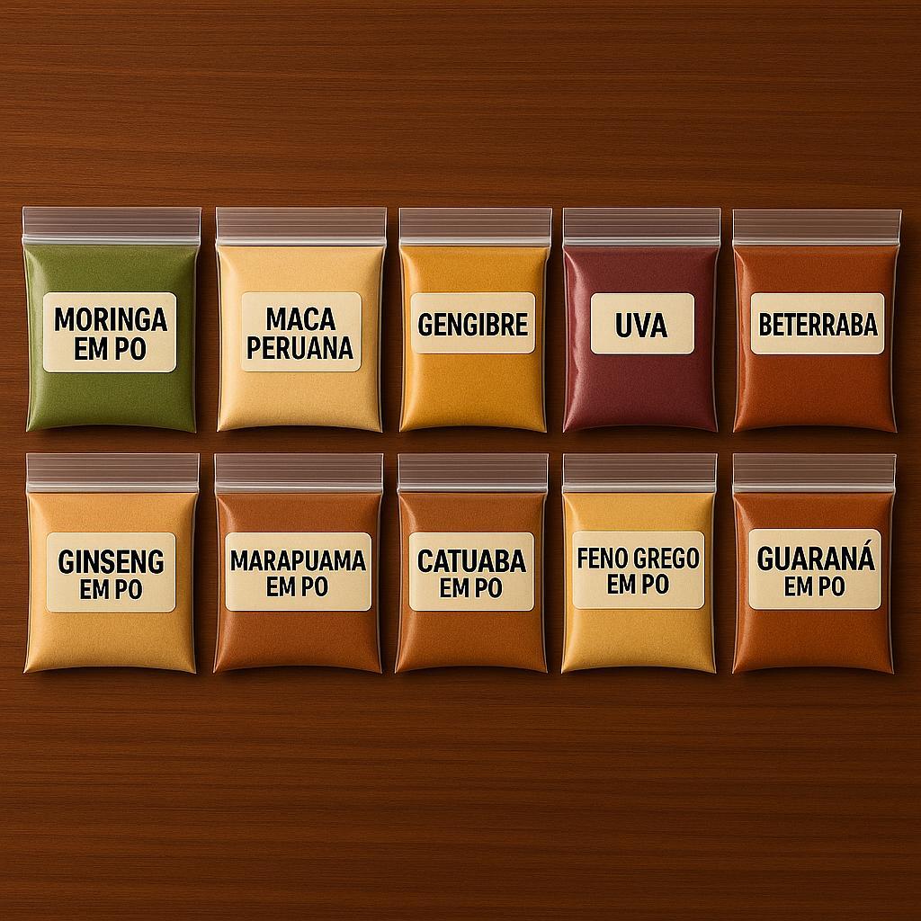 Kit 10 Ingredientes Naturais em Pó -QUALIDADE PREMIUM- Gengibre-Uva-Beterraba e Muito Mais- Total de 500gr em Oferta na Shopee