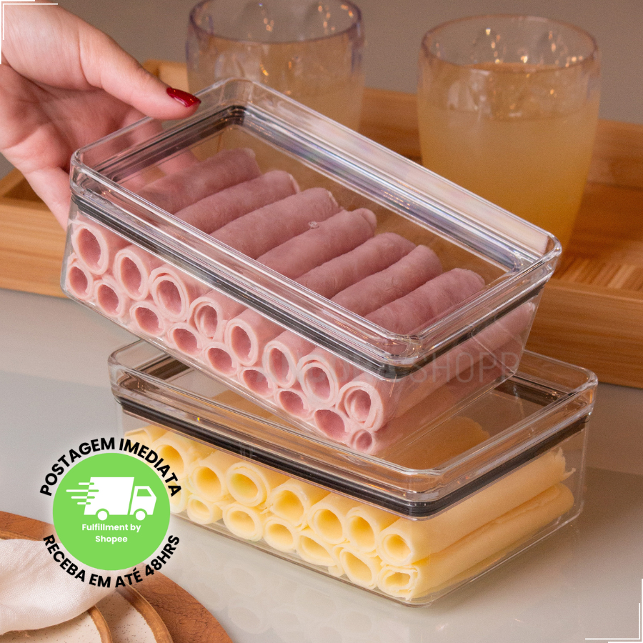 Kit 2 Porta Frios Hermético 770ml Presunto Queijo Mantimentos Organizador de Geladeira Acrilico em Oferta na Shopee