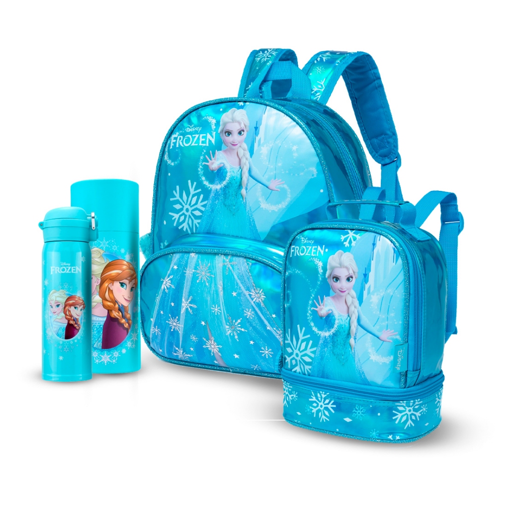 Kit Escolar Elsa Frozen Mochila Espaçosa Garrafa 480ml Lancheira Térmica Disney Infantil Pré-Escolar