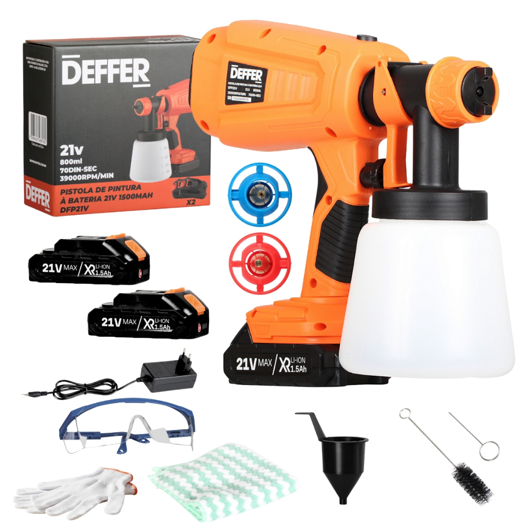 Pulverizadora de Tinta P/ Pintura a Bateria 21v C/ 2 baterias 3 Bicos e Acessóri