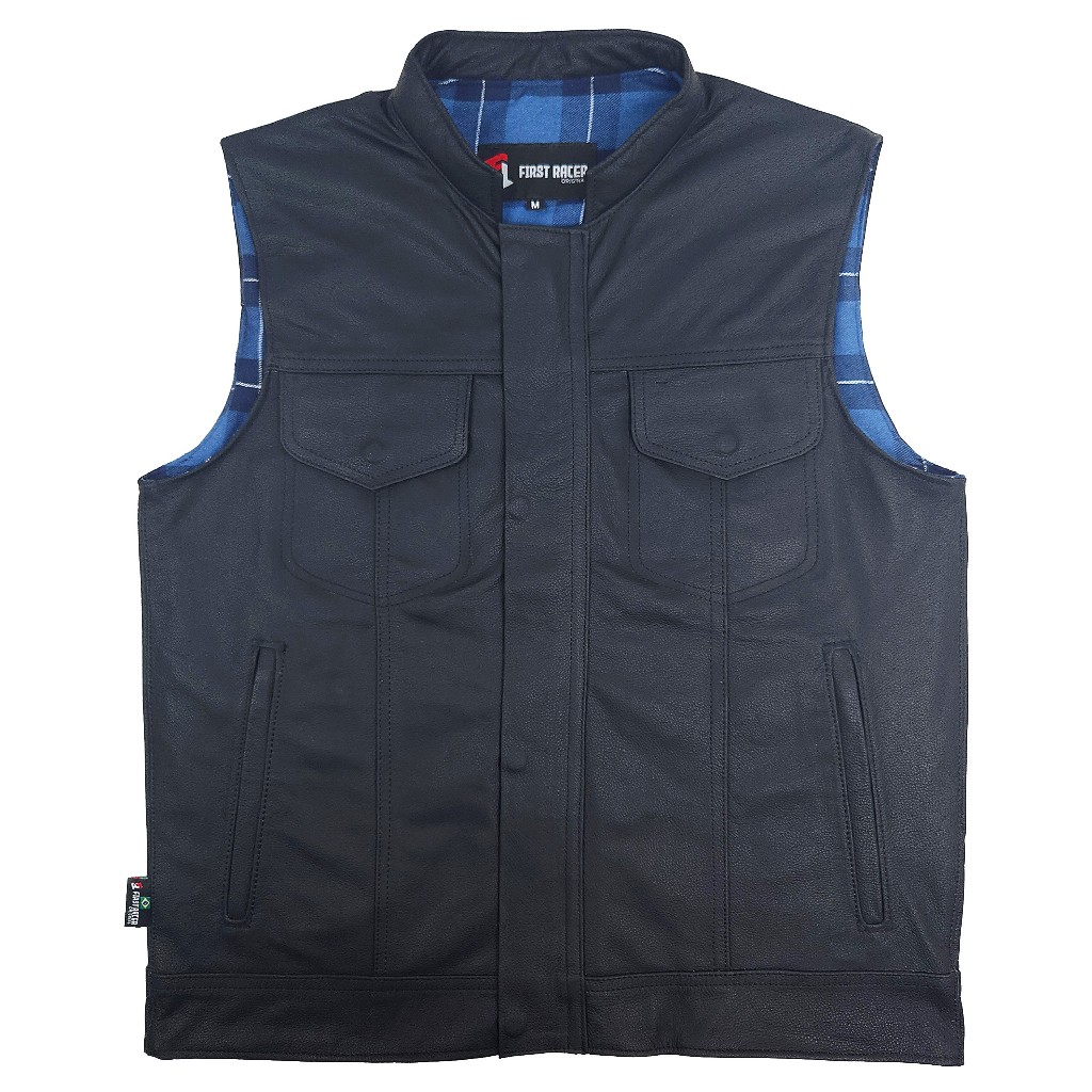 Colete Masculino Couro 100% Legítimo Estilo Motociclista Moto Clube First Racer Sons of Anarchy Signature Azul