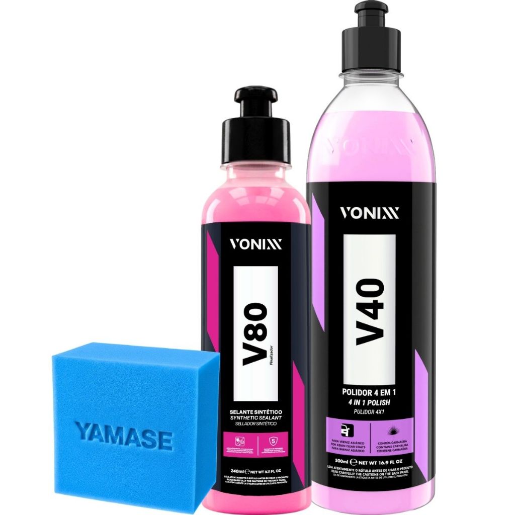Kit V80 Produto com Efeito Hidrofóbico Selante e Revitalizador Pintura Automotiva V40 Para Polir Verniz Asiático e Macio