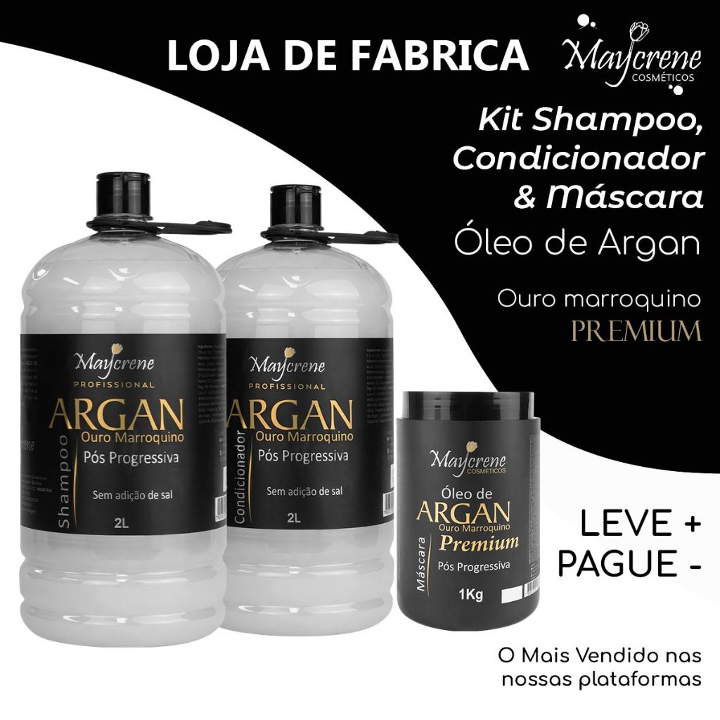 Kit Argan pós Progressiva - Ouro Marroquino 2L | Shampoo 2L + Condicionador 2L + Máscara 1Kg em Oferta na Shopee