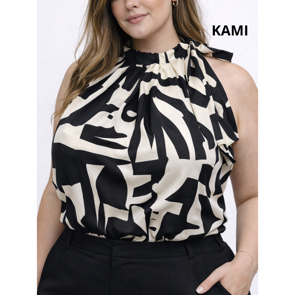 Blusa Feminina Plus Size Estampada Chevron com Laço no Ombro em Oferta na Shopee