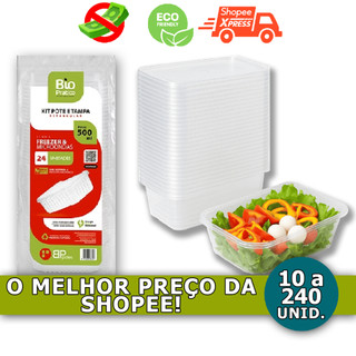240 pote marmita retangular com tampa segura descartavel 500 ml freezer microondas lava louça festas