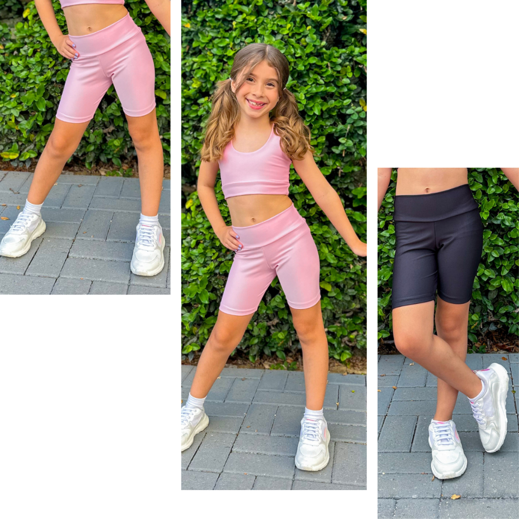 Kit 2 Short Infantil Treinos Kids Ginastica Meninas Fitness