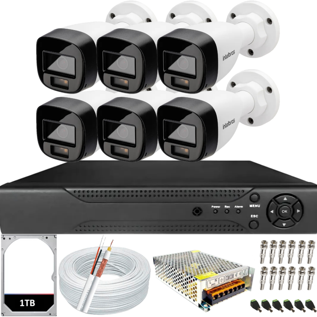 Kit Completo 6 Câmeras  Intelbras 1120b Full Color DVR 8CH Com HD 1Tb No Dvr