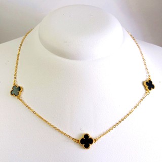 Colar Dourado de Trevo Preto - Colar Folheado Dourado Trevo - Colar de Corrente Dourada