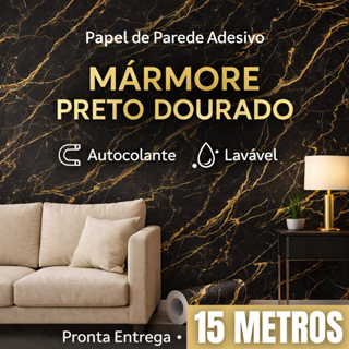 Papel Adesivo Parede 5/10/15m Mármore Dourado c/ Preto Cozinha Quarto Lavável Antimofo em Oferta na Shopee