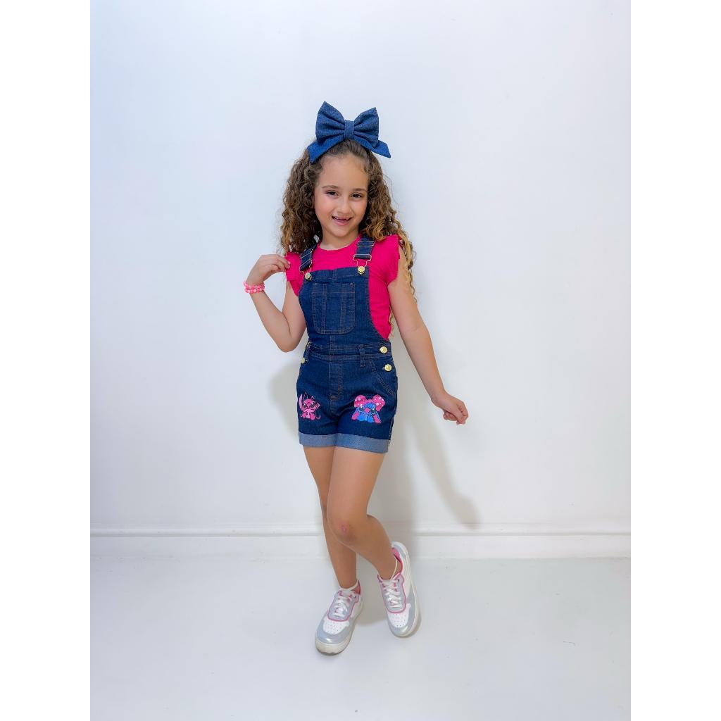 Jardineira Jeans Infantil Feminina Personagem | Confortável e Estilosa | Tamanhos 2 4 6 8 em Oferta na Shopee