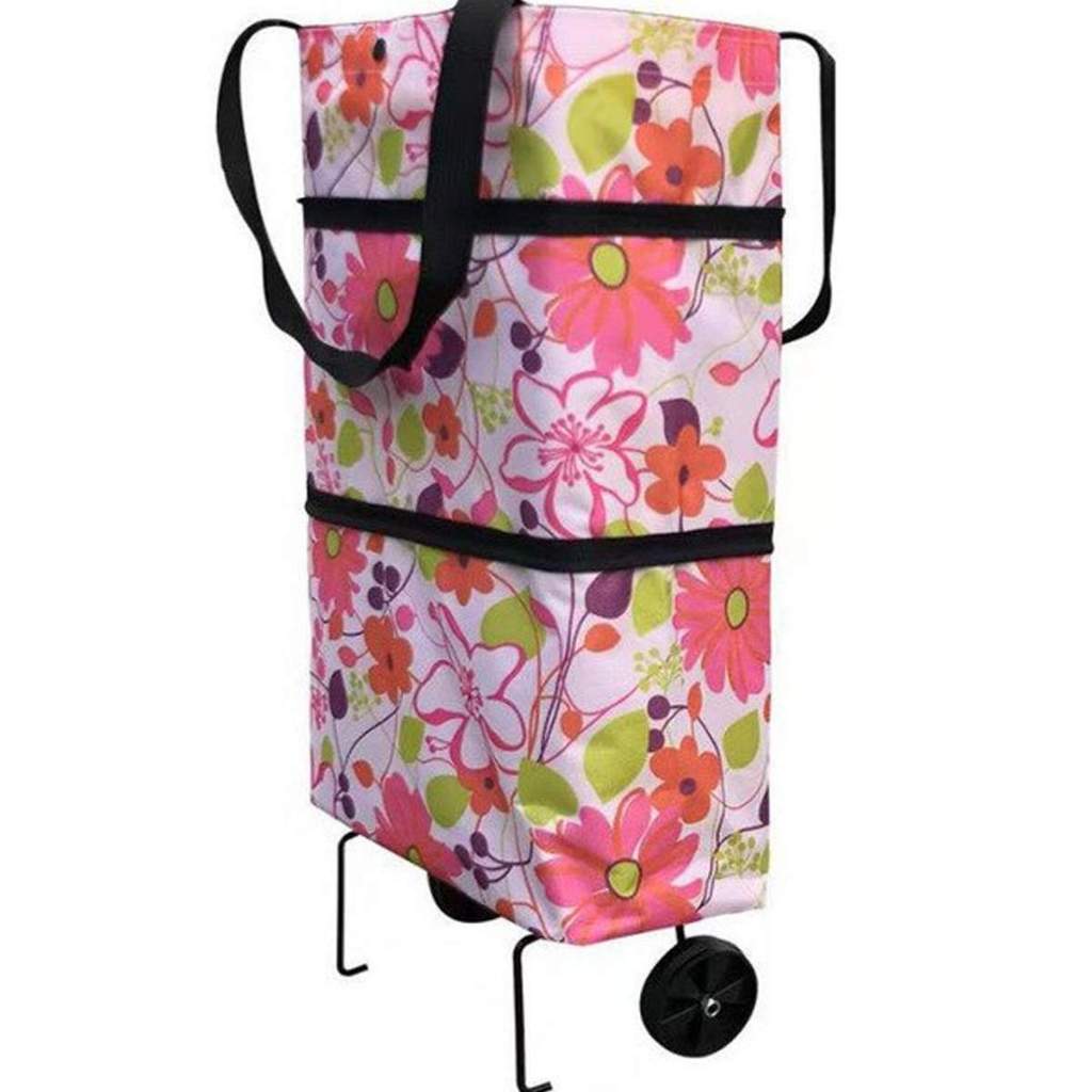 Carrinho Compras Feira Mercado Cores  Dobrável Mercado Feira Bolsa Rodinhas em Oferta na Shopee