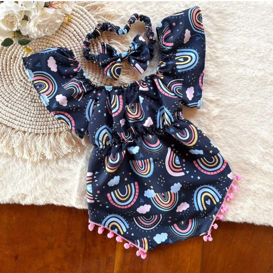 Body Infantil Menina com Manguinha e Tiara! Look Perfeito | Macaquinho de Bebê