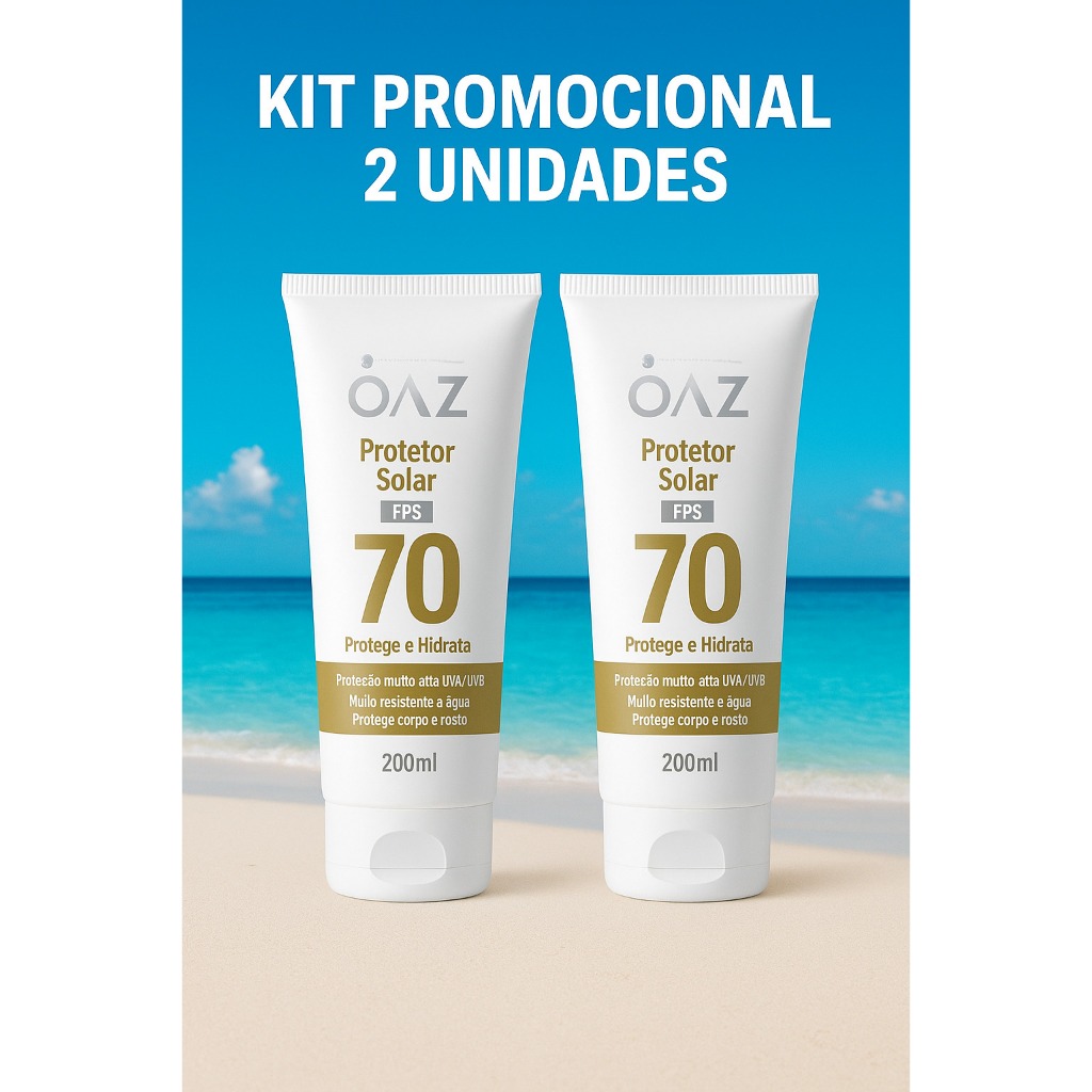Kit 2x Protetor Solar OAZ FPS 70 – 200ml | Alta Proteção UVA/UVB | Corpo e Rosto