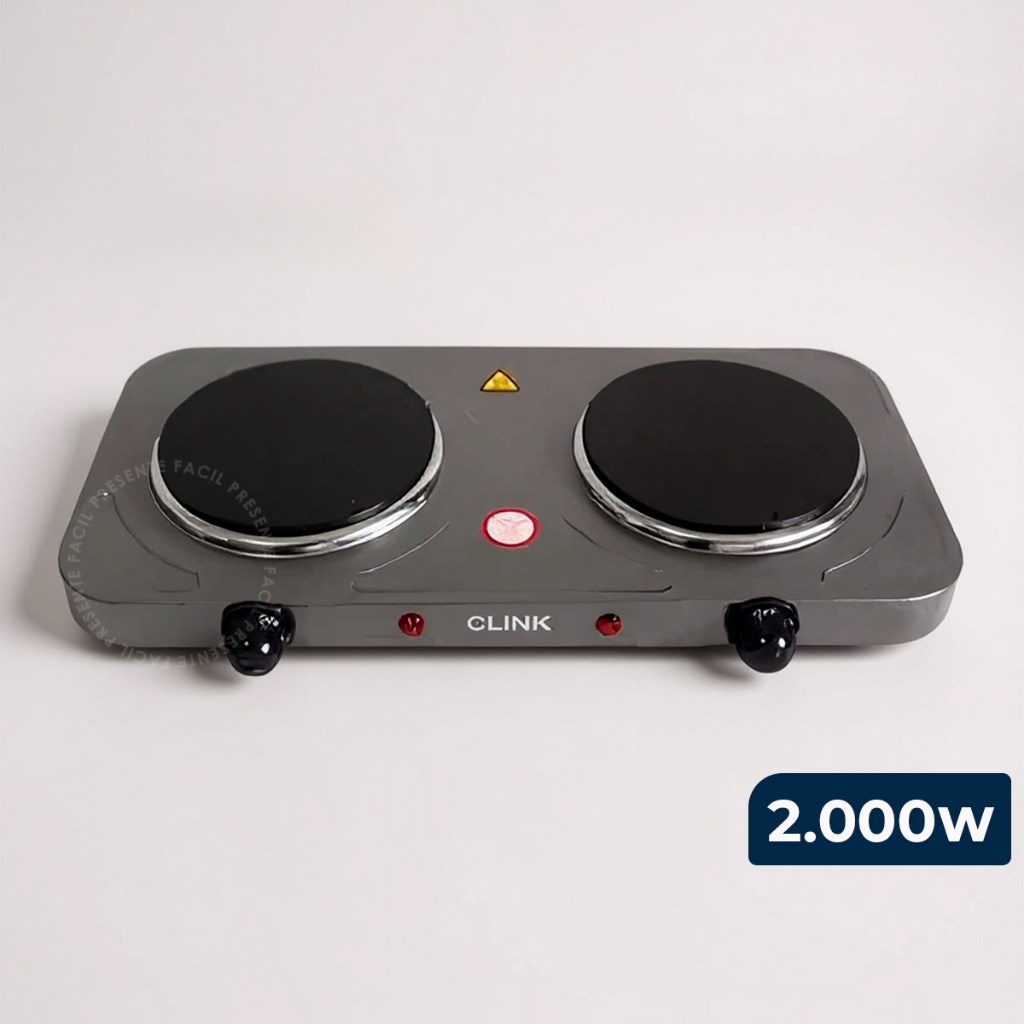 Fogareiro Chapa Elétrico 2 Bocas 2000W Cooktop Portátil Camping 110V - 220V Preto