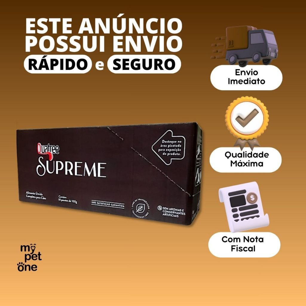 Detalhes do Caixa 18un Quatree Supreme Sachê Cães Adultos Frango ao Molho - 100g