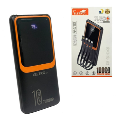 Carregador Portátil (Power Bank) ELETROMEX EL-2925 - 10000mAh e Carregamento Ráp. 22.5W com 4 Cabos Integrados - Panda