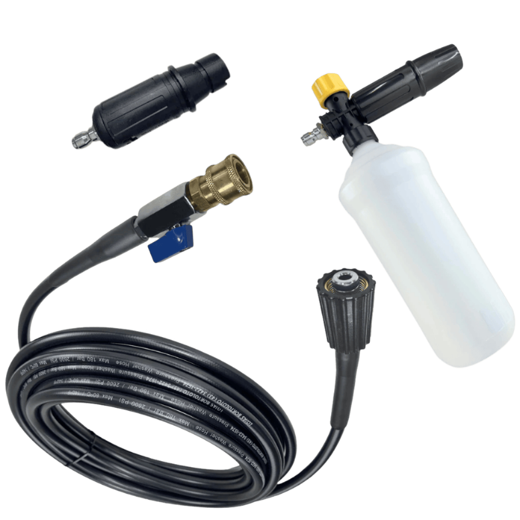 Kit Mangueira Nylon Bico Registro Engate Rápido com Snow Foam Lavadora Karcher compacta/K1 K2 K3 K4 / WL 4000 /