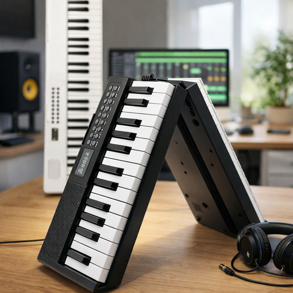 Teclado Eletrônico Dobrável 61 Teclas Tomate | Portátil | 200 Ritmos | USB | Ideal para Iniciantes