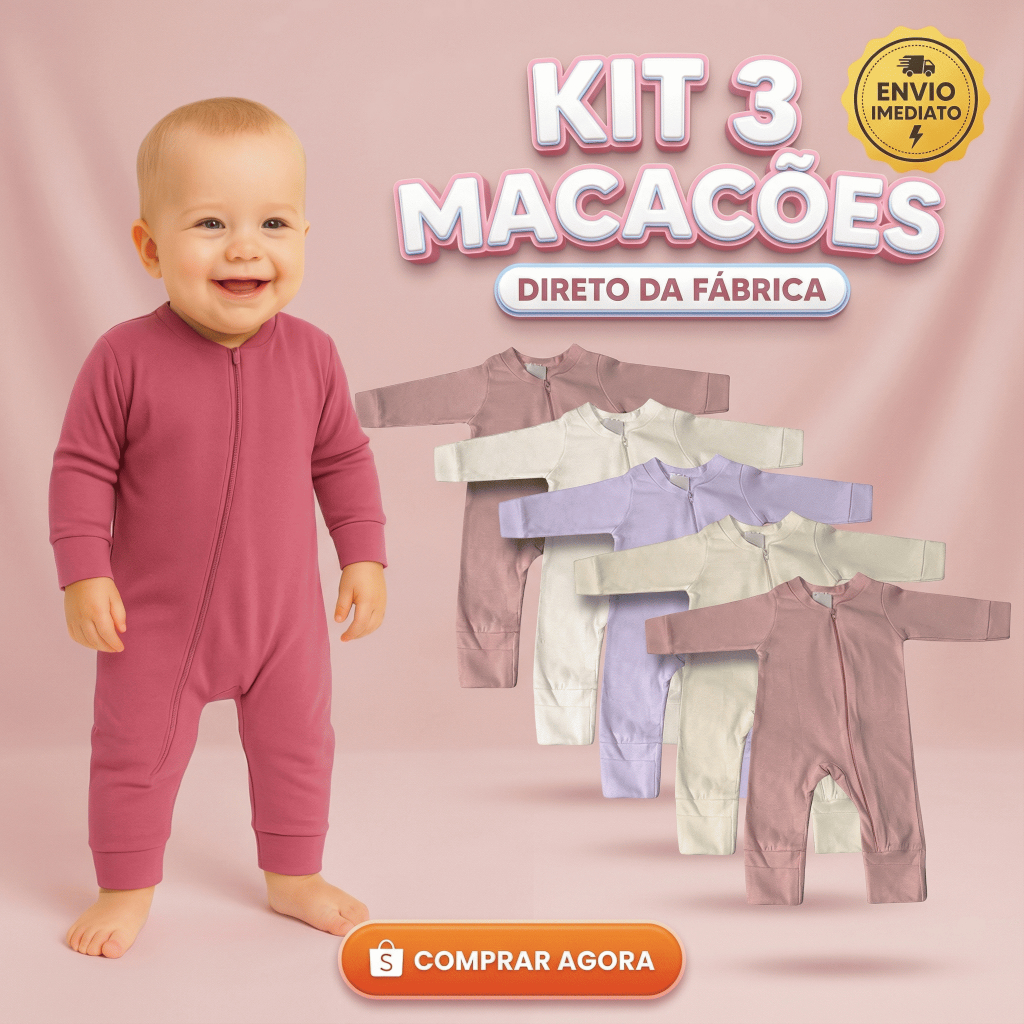Macacão Bebê Menina Kit 3 Peças 100% Algodão Inverno Macio Com Zíper Vira Pé Mais Vendido Zíper em Oferta na Shopee