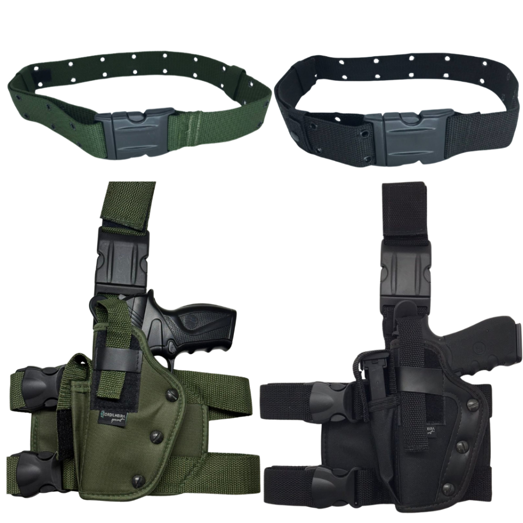 Coldre Canhoto (Lado Esquerdo) Robocop com Cinto Tático Ilhós | Ajustável Militar Verde e Preto em Oferta na Shopee
