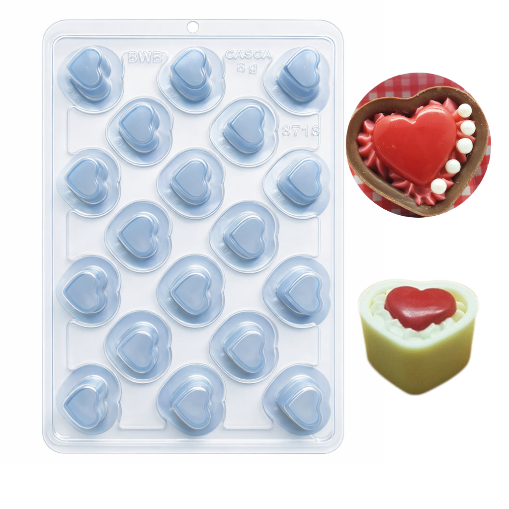 Lançamento Forma Buffet Coração BWB SP240 | 3 Partes com Silicone | 18 Cavidades | Chocolate Gourmet Profissional em Oferta na Shopee