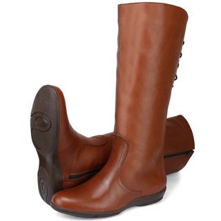 Bota Montaria Feminina Couro Legítimo Ajuste Panturrilha Zíper Lateral 207 em Oferta na Shopee
