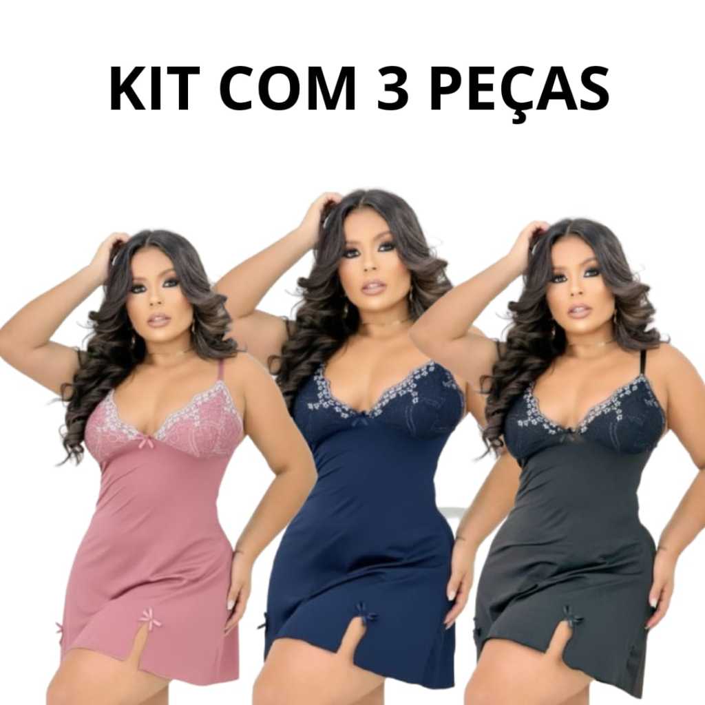 Kit com 3 Camisolas de Renda Feminina Conforto Sensualidade ajuste Perfeito Linda Alça com Regulagem em Oferta na Shopee