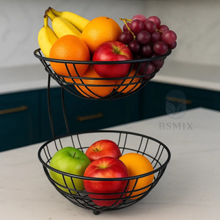 Fruteira Dupla Bowl Westing 2 Andares de Metal Preto Durável e Elegante em Oferta na Shopee