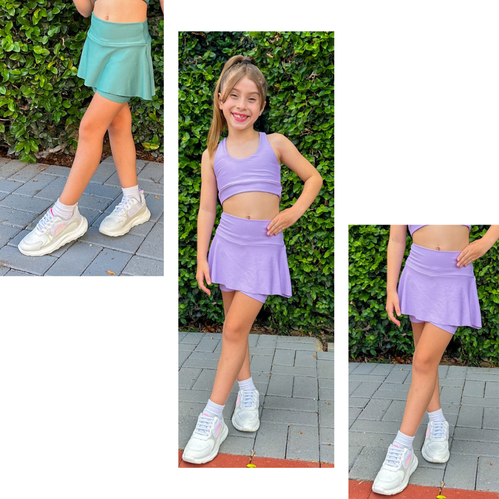 Kit 2 Short Saia Fitness Infantil Menina Esportes Treinos Academia