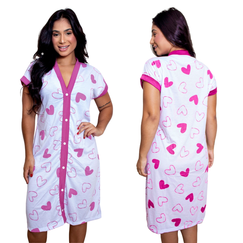 Camisola Amamentação Pós Cirurgica Com Botões Abre Facil