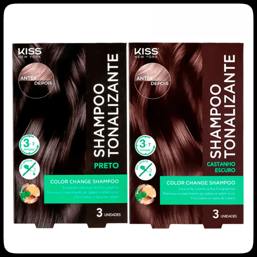 Kiss New York Color Change Shampoo Tonalizante Castanho Escuro&Preto em Oferta na Shopee