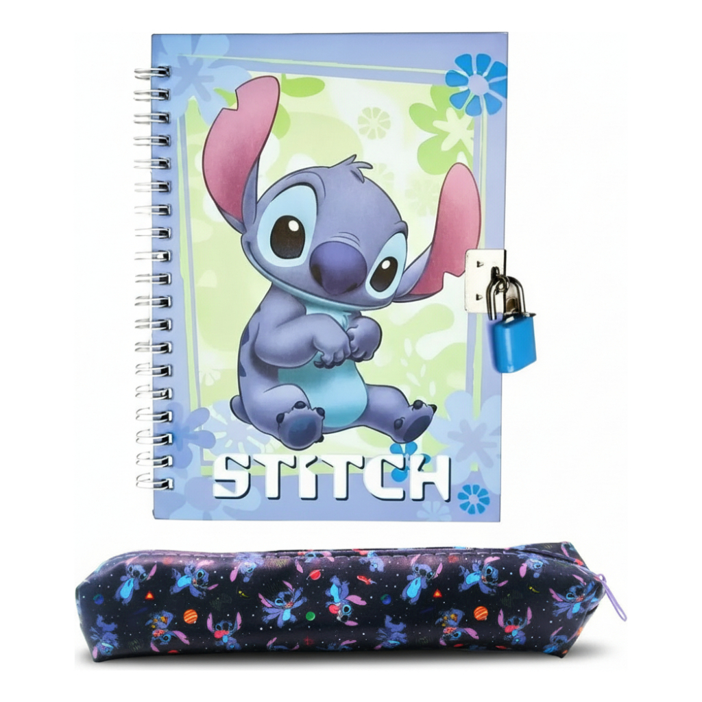 Diário e Estojo Material Escolar Disney Stitch Sereia Crianças Volta as Aulas Infantil em Oferta na Shopee