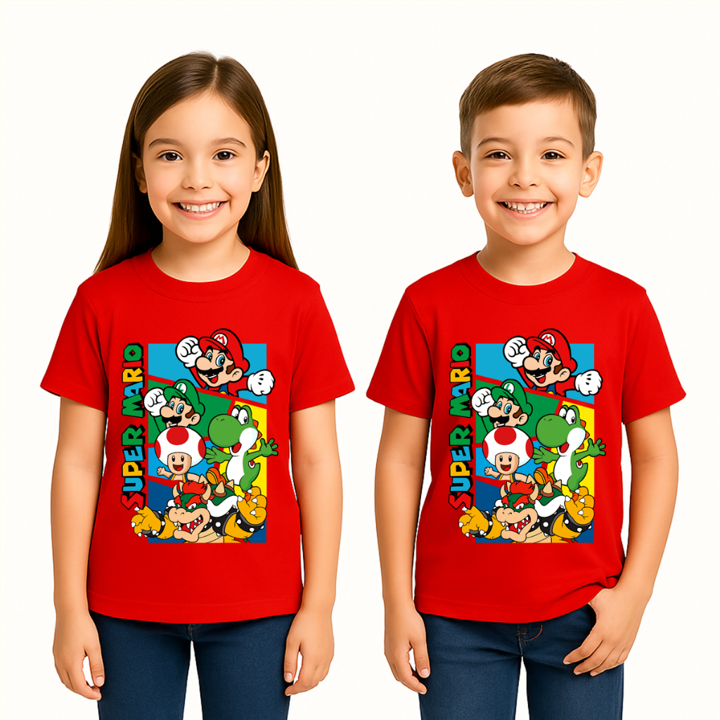 Camiseta Infantil Super Mario Vermelha Unissex Blusa Manga Curta 100% Algodão em Oferta na Shopee