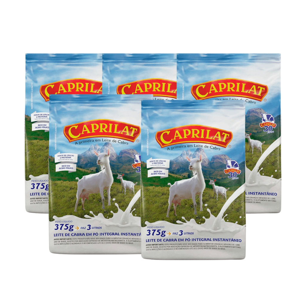 Kit 5 Leite De Cabra Em Pó Integral Caprilat Sachê 375g