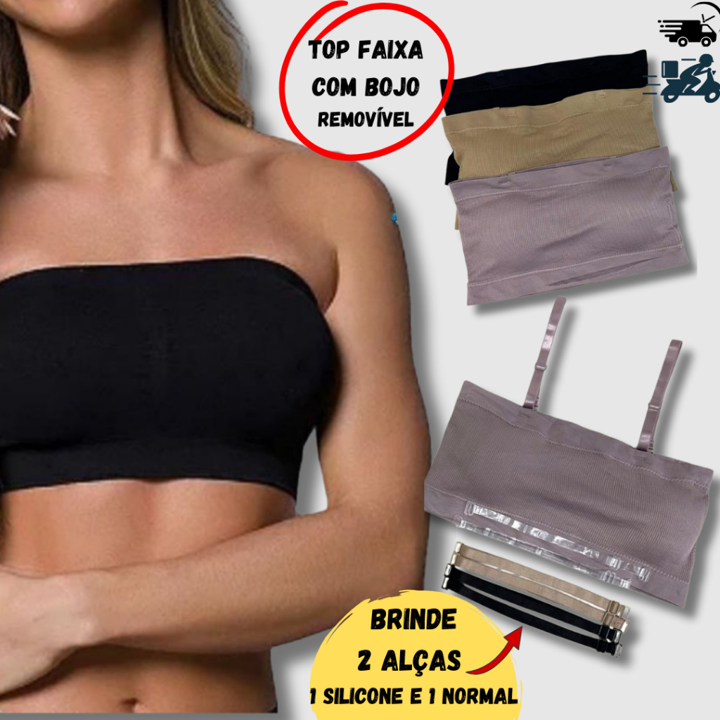 Top Faixa Tomara Que Caia Com Bojo Removível + 2 Alças Brinde em Oferta na Shopee