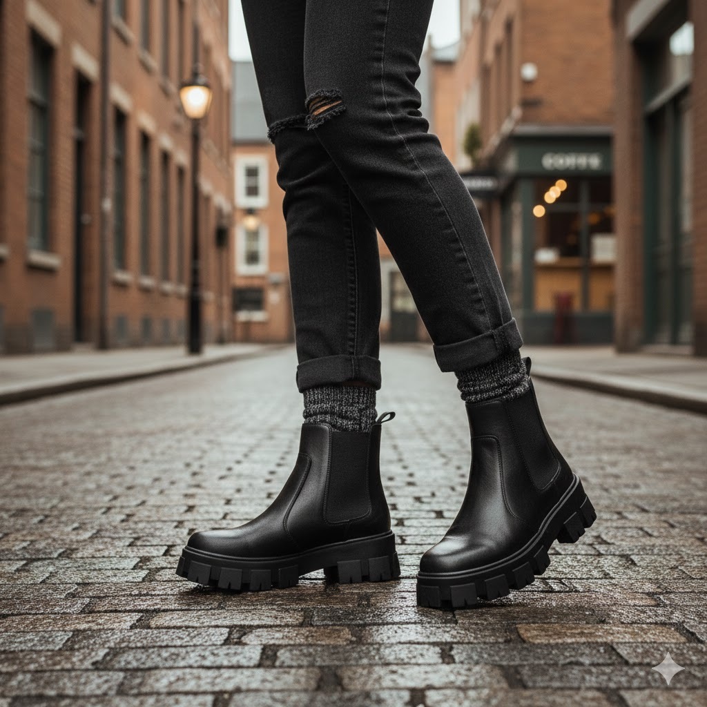 Bota feminina Chelsea Tratorada Coturno Com Elastico Militar Moderno