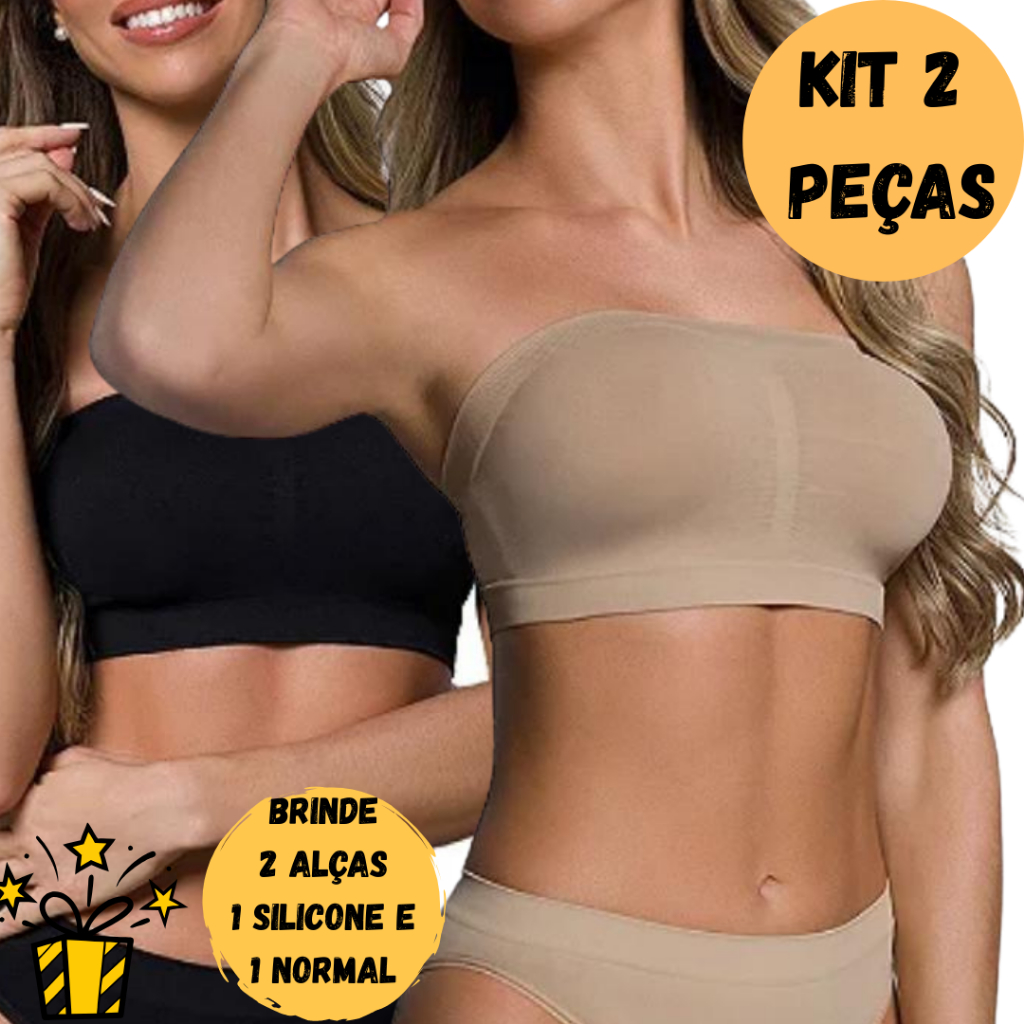 Kit 2 Top Faixa Tomara Que Caia Com Bojo Removível + 2 Alças Brinde