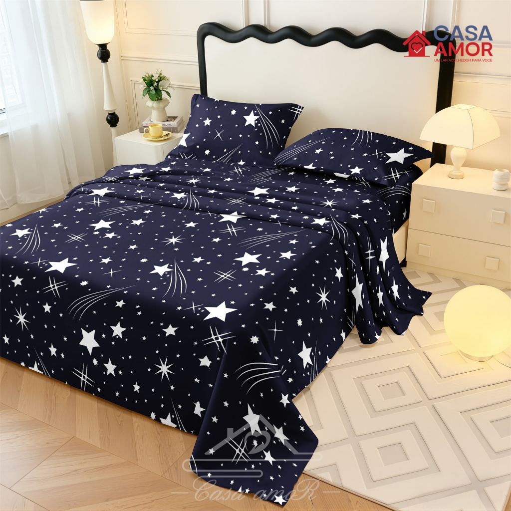 Estrela Não Desbota Jogo De Lençol 04 Peças CASAL QUEEN SOLTEIRO Percal Ponto Palito Estampado em Oferta na Shopee