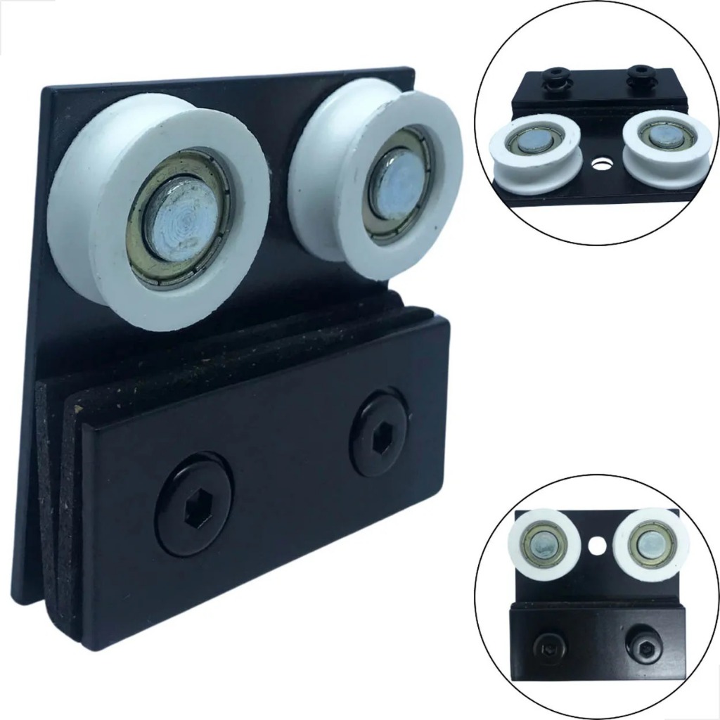 Carrinho Roldana 1122 Dupla Para Porta De Vidro Cor Preto