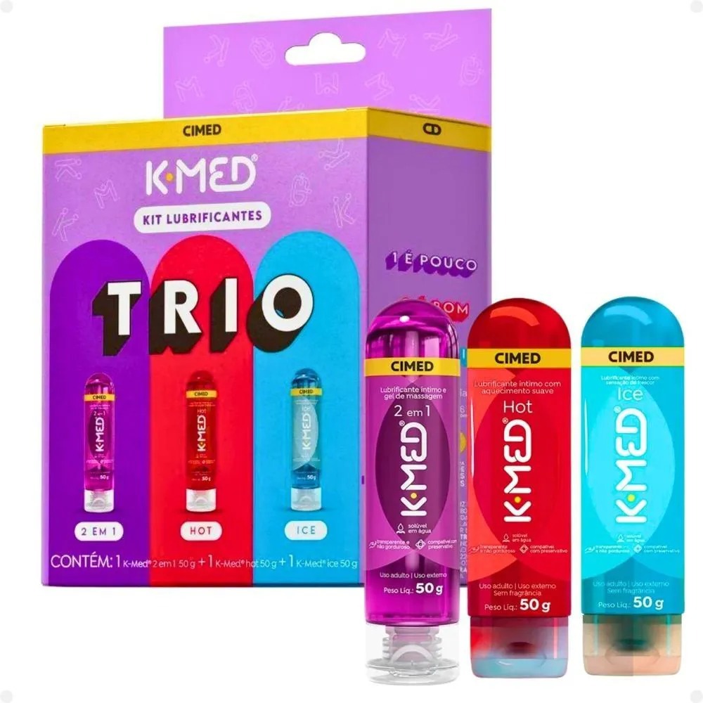 Kit Gel Lubrificante Íntimo K-Med Trio 2 Em 1 + Ice + Hot Com 50g Cada em Oferta na Shopee
