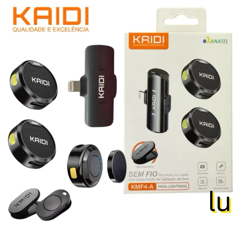 Microfone Lapela Sem Fio Duplo Kaidi Profissional Portátil Gravação Celular iPhone Tipo C Redondo em Oferta na Shopee
