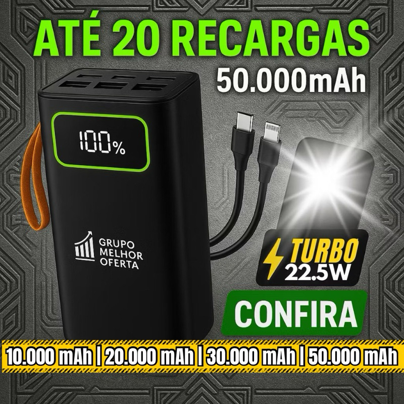 Power Bank Turbo Carregador Portátil 30.000 mah 50000 mAh 22.5 w 20000mah Super Rápido 10.000 mah