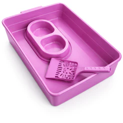 Kit Caixa de Areia para Gatos com Bandeja, Comedouro e Pá Higiênica para Filhotes– Completo, Prático e Fácil de Limpar