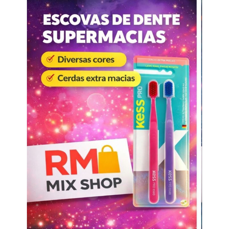 Kit 2 Escova Dental Kess Pro Cerdas Extra Macia em Oferta na Shopee