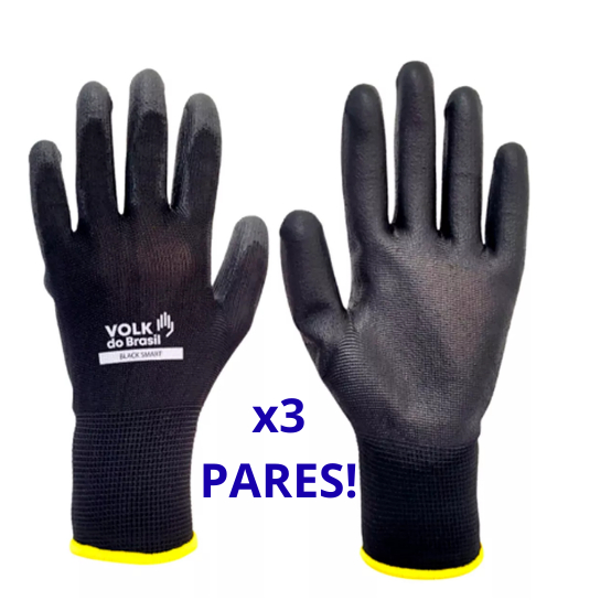 Kit 3 Luva Tatil Multitato CA 30916 Luva PU Volk Pedreiro Marceneiro Luva Seguranca Protecao