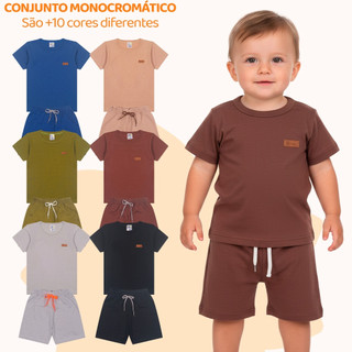 Kit 2, 6 ou 10 peças de Bebe Menino Estilo Casual Minimalista Monocromático Verão Infanti…